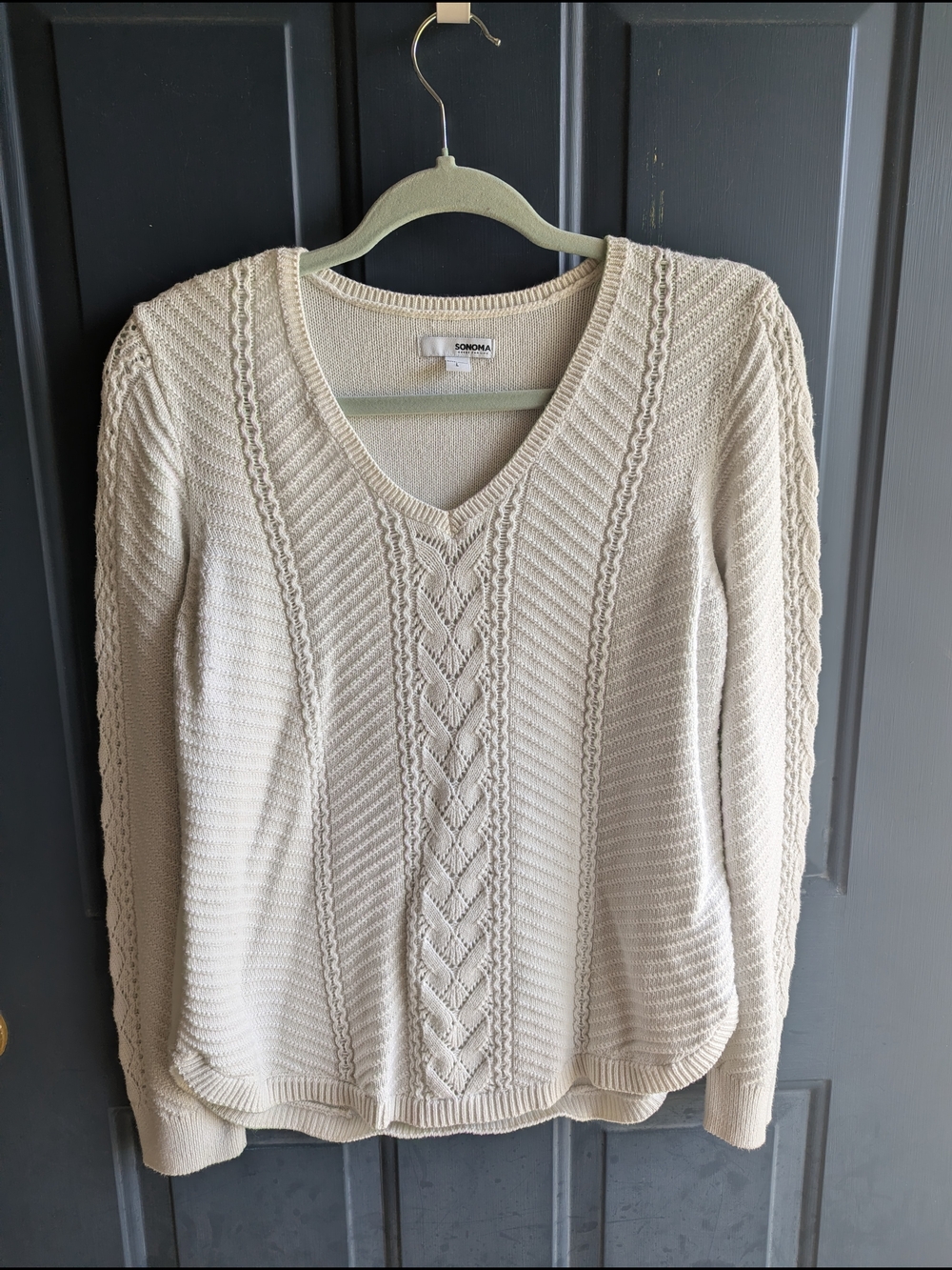 Sonoma Cream V-Neck Cable Knit Pullover